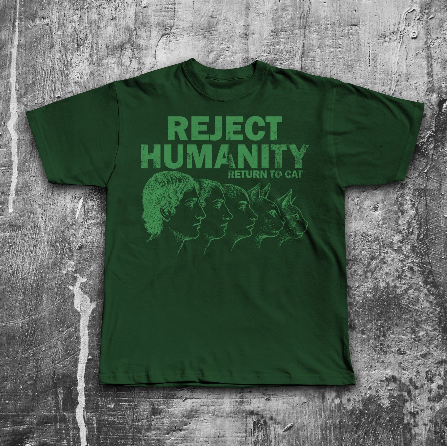 Reject Humanity Return to Cat Shirt, Weird Graphic Tee, Feline Evolution Meme T-Shirt, Gift for Men and Women, Ironic Shirts,