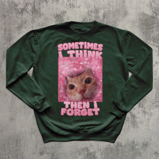 Sometimes i think then i forget Funny Cat Meme SweatShirt, Gift for Her, Stupid Gift, Ugly Sweater