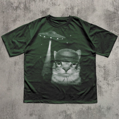 Alien Invasion Funny Cat Meme T-shirt, Silly Cats Shirt, Weird Shirts