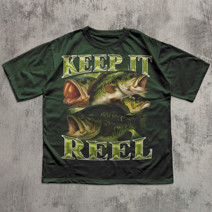 Keep It Reel Funny Bass T-shirt, Fisherman Shirts, Fish Lover Tee, Bootleg Retro Shirt