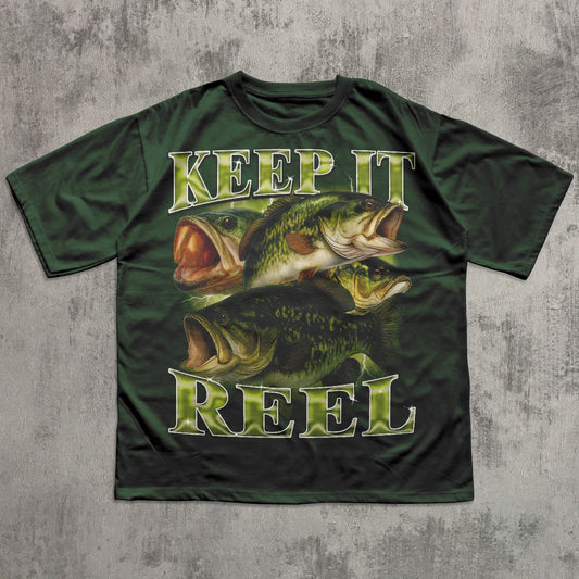 Keep It Reel Funny Bass T-shirt, Fisherman Shirts, Fish Lover Tee, Bootleg Retro Shirt