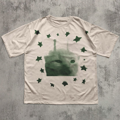 funny alien cat graphic t-shirt