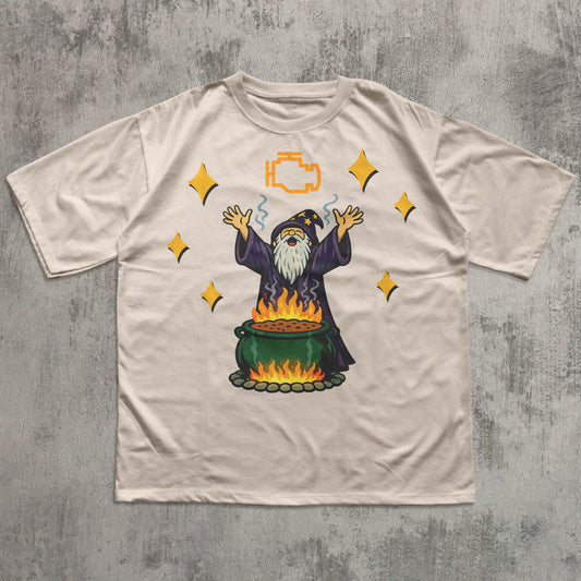 Funny Wizard casting check engine light Natural T-shirt