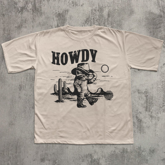 Howdy Graphic Cowboy Cat T-shirt