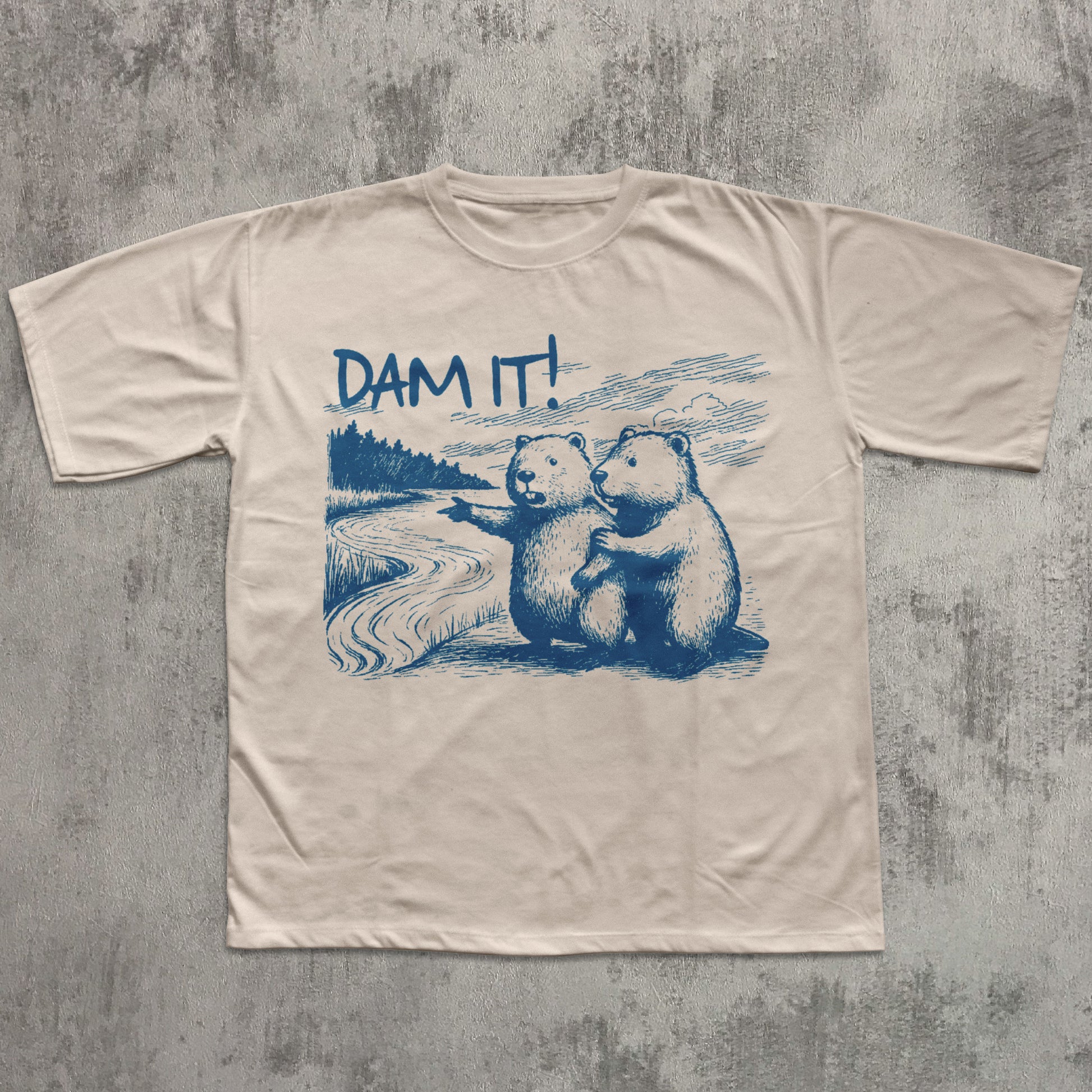Funny Graphic Beaver Pointing at a River T-shirt