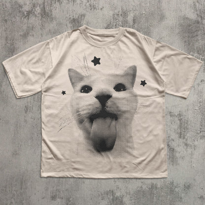 Funny Y2k Cat T-shirt, Silly Cats Tee, 90s Retro Kitten Shirt, Ironic Shirts, Meme Tshirt