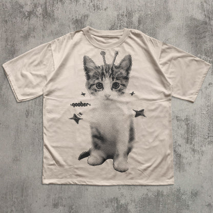 Y2k Retro Goober Alien Cat T-shirt, Vintage Graphic Tee, Silly Cats Shirt