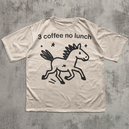 3 Coffee No Lunch Funny Horse Meme T-shirt, Silly Shirts