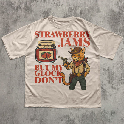 Strawberry Jams But My Glock Don't Shirt, Funny Cat Meme T-shirt