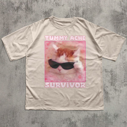 Tummy Ache Survivor Funny Cat Meme T-shirt