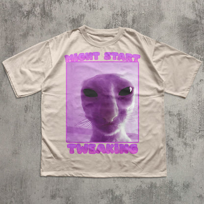 Might Start Tweaking Funny Cat Meme T-shirt, Brainrot Shirts