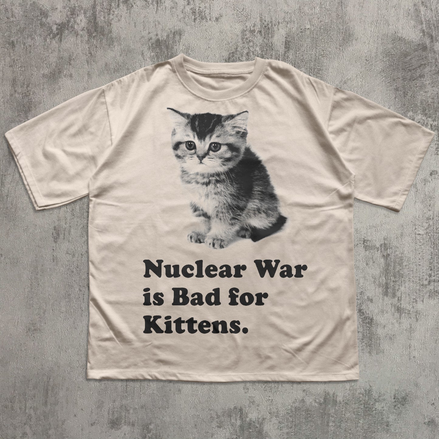 Nuclear War is Bad for Kittens Funny Cat Meme T-shirt, Silly Cats Shirt, Y2k Retro Kitten Tee