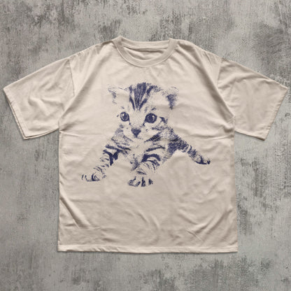 Y2k Vintage Graphic Cat T-shirt, Unisex Cotton Shirt, 90s Retro Tee, Cats Lover Gift