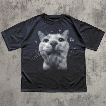 Y2k Retro Freaky Cat T-shirt, Vintage Graphic Tee, Silly Cats Shirt