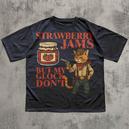 Strawberry Jams But My Glock Don't Shirt, Funny Cat Meme T-shirt