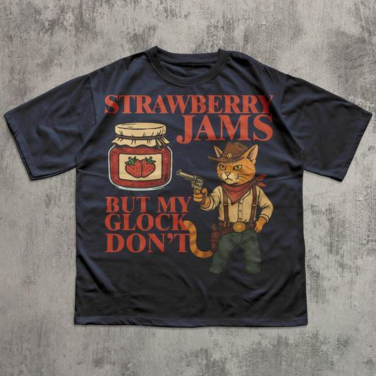 Strawberry Jams But My Glock Don't Shirt, Funny Cat Meme T-shirt