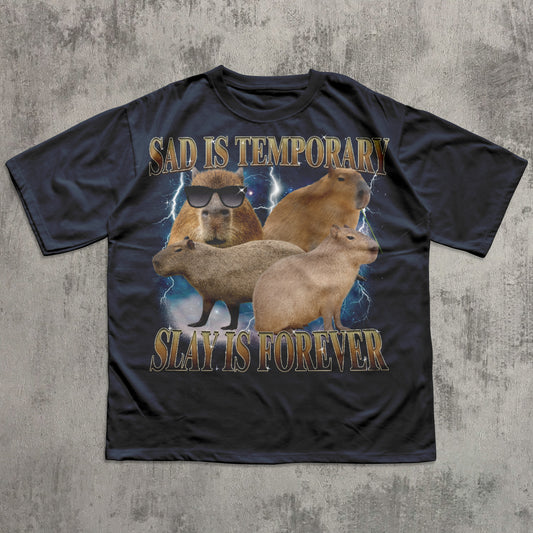 Sad Is Temporary Slay is Forever 90s Retro T-Shirt, Vintage Capybaras Shirt