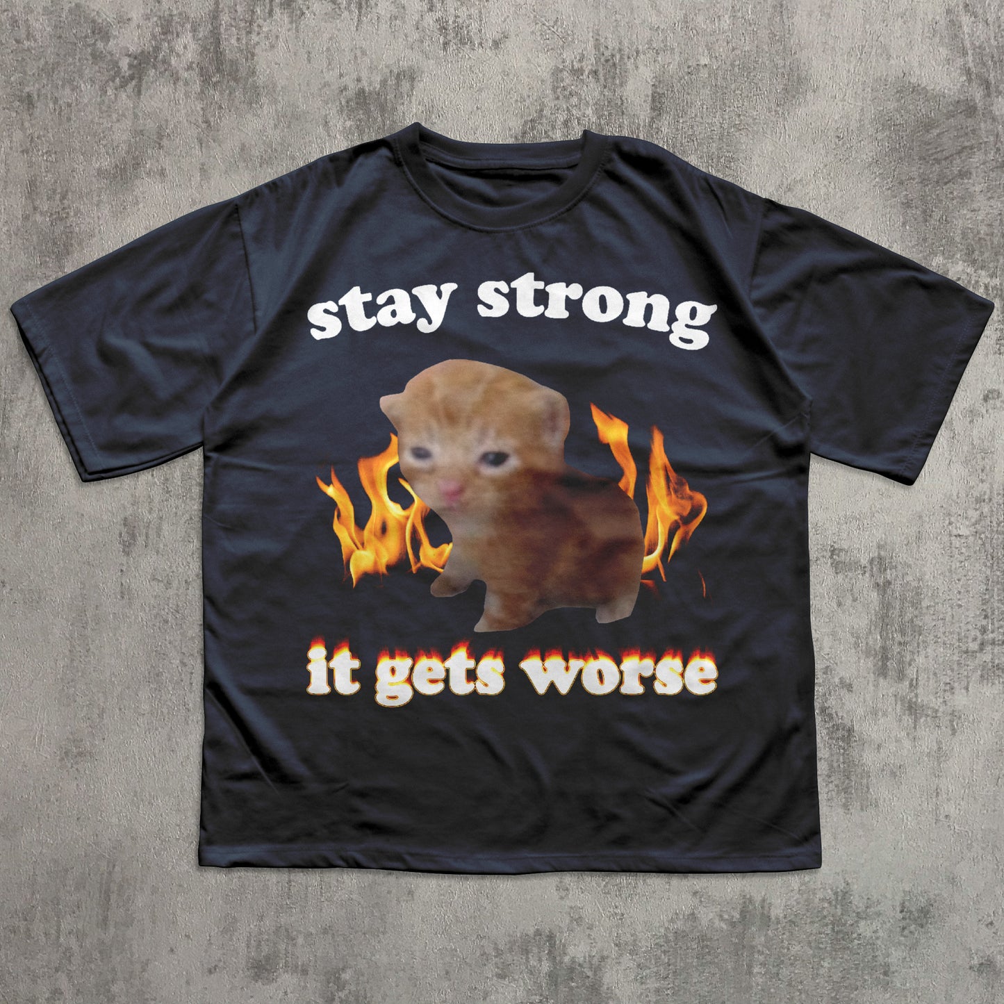 Stay Strong It Gets Worse Funny Cat Meme T-shirt, Silly Cats Shirt, Kitten Tee, Brainrot Clothes