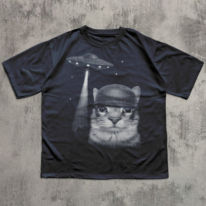 Alien Invasion Funny Cat Meme T-shirt, Silly Cats Shirt, Weird Shirts