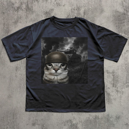 Cat in Battlefield Funny Meme Shirt, Stupid Gifts, Silly Cats T-shirt, Kitten Soldier Tshirt, Weird Shirts