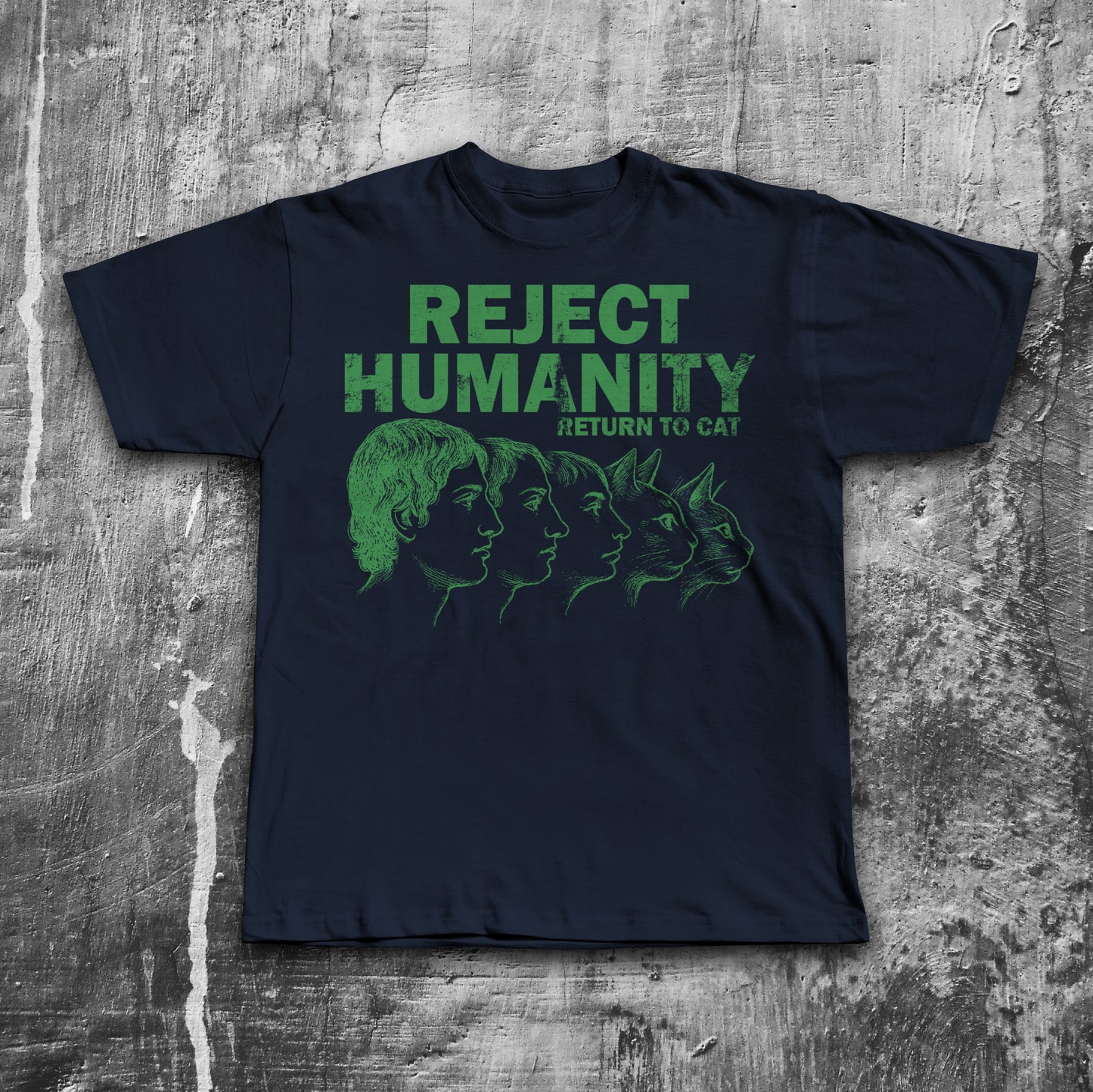 Reject Humanity Return to Cat Shirt, Weird Graphic Tee, Feline Evolution Meme T-Shirt, Gift for Men and Women, Ironic Shirts,