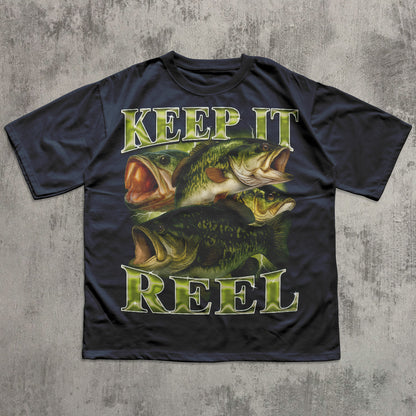 Keep It Reel Funny Bass T-shirt, Fisherman Shirts, Fish Lover Tee, Bootleg Retro Shirt