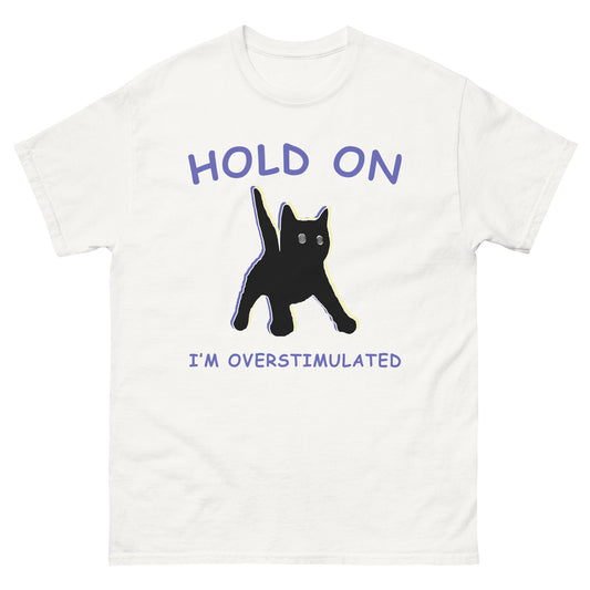 Hold on Im Overstimulated Funny Vintage Graphic Silly Cat Meme T-Shirt