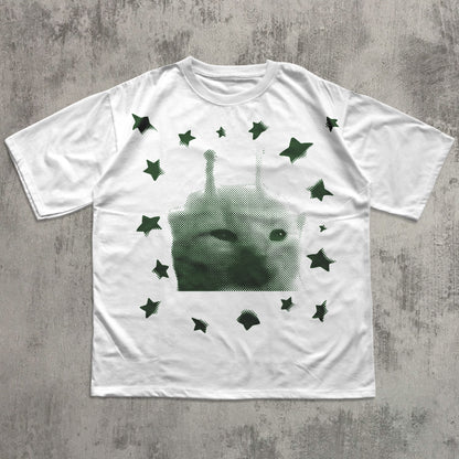 funny alien cat graphic t-shirt