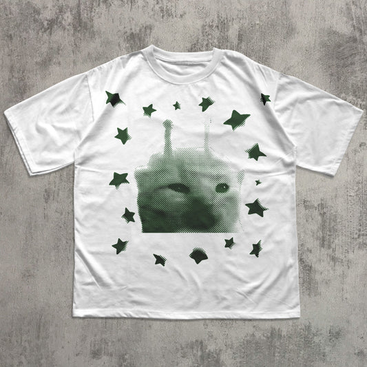 funny alien cat graphic t-shirt