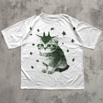 y2k funny alien cat meme t-shirt