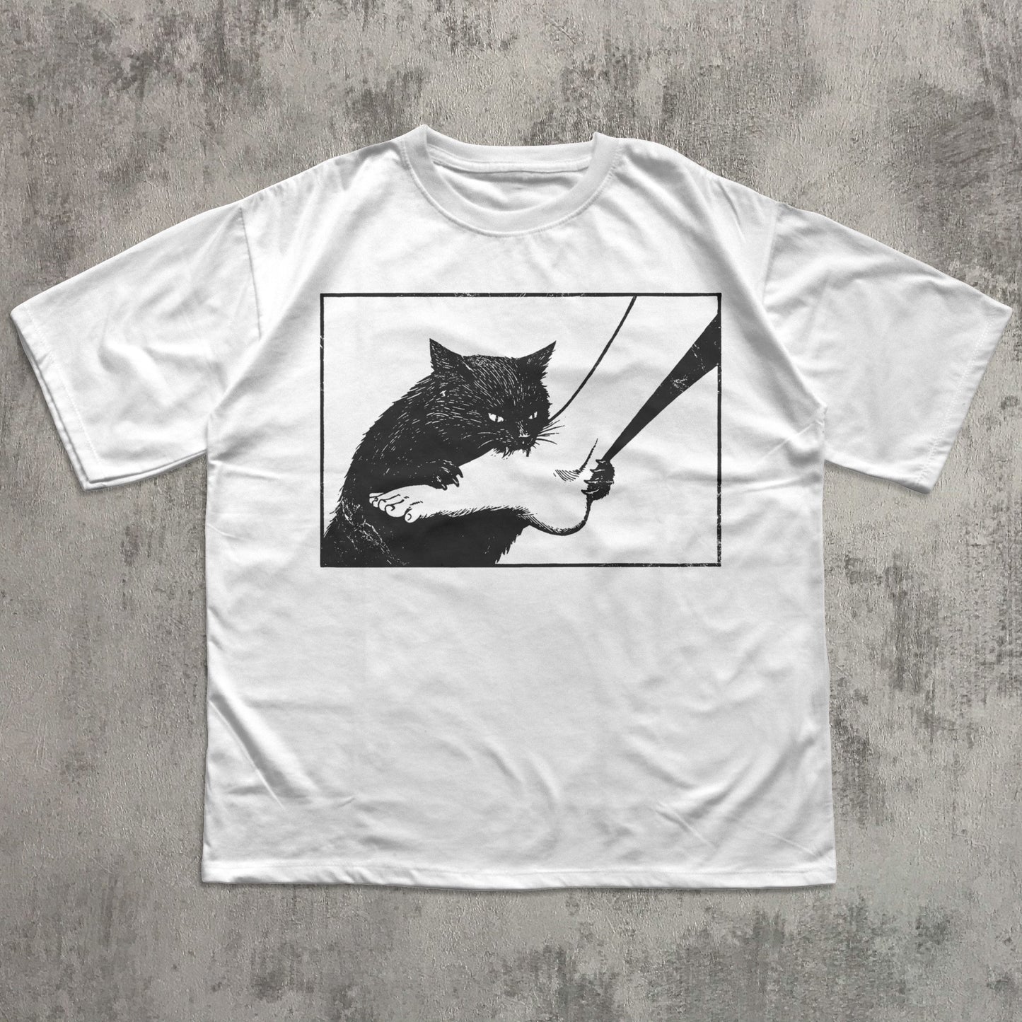 Edgy black cat art t-shirt with retro cat illustration design, unique gift for cat owners and cat lovers