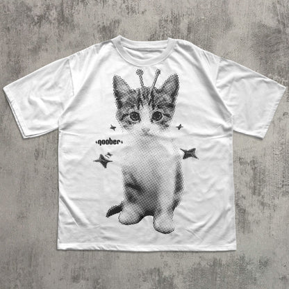 Y2k Retro Goober Alien Cat T-shirt, Vintage Graphic Tee, Silly Cats Shirt