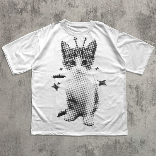 Y2k Retro Goober Alien Cat T-shirt, Vintage Graphic Tee, Silly Cats Shirt