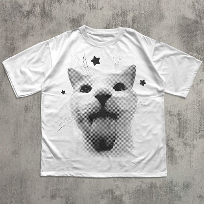 Funny Y2k Cat T-shirt, Silly Cats Tee, 90s Retro Kitten Shirt, Ironic Shirts, Meme Tshirt