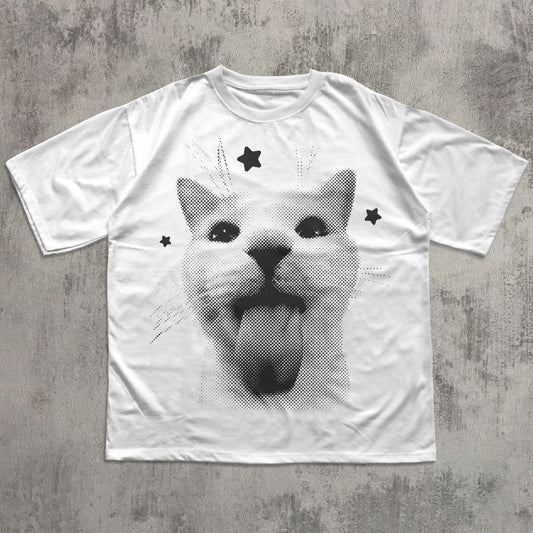 Funny Y2k Cat T-shirt, Silly Cats Tee, 90s Retro Kitten Shirt, Ironic Shirts, Meme Tshirt