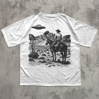Western Cowboy UFO Tshirt, Vintage Cowboy Alien T-shirt