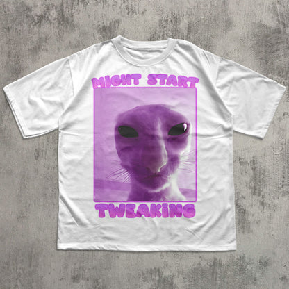 Might Start Tweaking Funny Cat Meme T-shirt, Brainrot Shirts