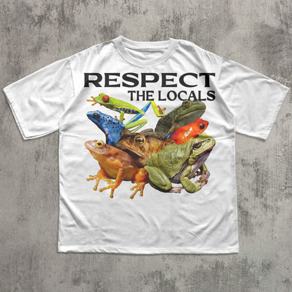 Respect The Locals Funny Frogs T-shirt, Retro Bootleg Shirt, Graphic Frog Tee, Silly Toad Tshirt
