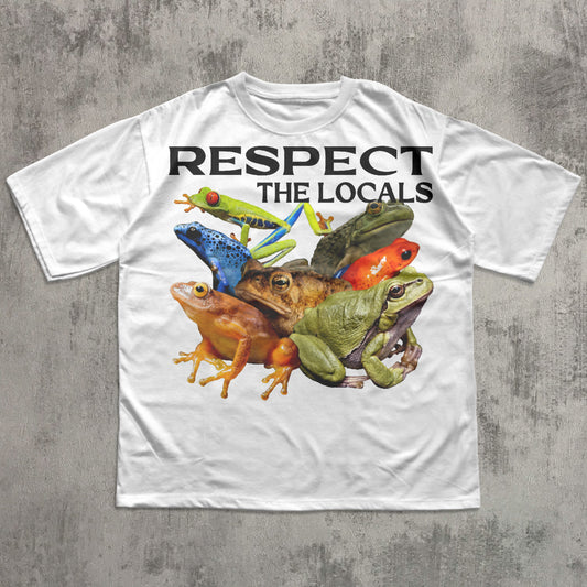 Respect The Locals Funny Frogs T-shirt, Retro Bootleg Shirt, Graphic Frog Tee, Silly Toad Tshirt