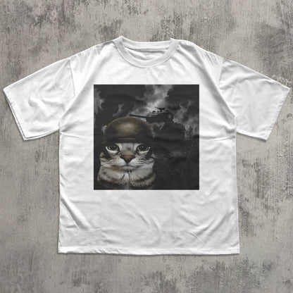 Cat in Battlefield Funny Meme Shirt, Stupid Gifts, Silly Cats T-shirt, Kitten Soldier Tshirt, Weird Shirts