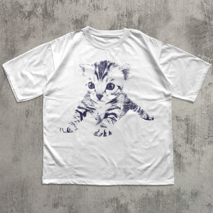 Y2k Vintage Graphic Cat T-shirt, Unisex Cotton Shirt, 90s Retro Tee, Cats Lover Gift