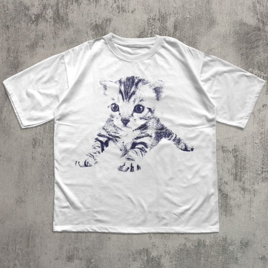 Y2k Vintage Graphic Cat T-shirt, Unisex Cotton Shirt, 90s Retro Tee, Cats Lover Gift